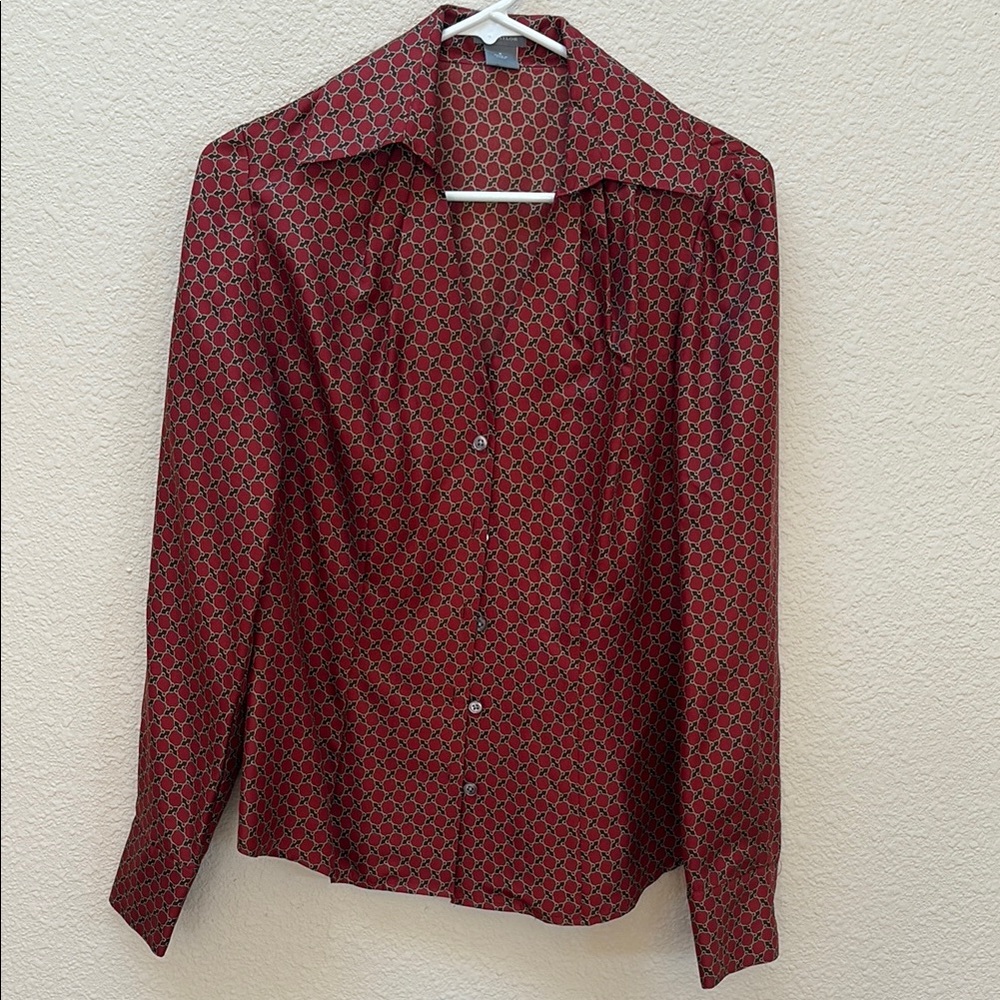 Red Long Sleeve Button Down Shirt with Notched Collar